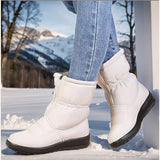 Women's Snow Waterproof Winter Zipper Flat Heel Round Toe Plush Comfort Boots