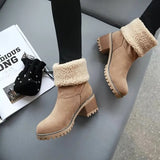 Women's Warm Plush Lined Boots, Chunky Heeled Ankle Boots, Classic Comfortable Chelsea Boots