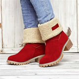 Women's Warm Plush Lined Boots, Chunky Heeled Ankle Boots, Classic Comfortable Chelsea Boots