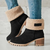 Women's Warm Plush Lined Boots, Chunky Heeled Ankle Boots, Classic Comfortable Chelsea Boots