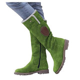 Women's Winter Buckle Zipper Flat Heel Round Toe Vintage Plush Classic Faux Suede Zipper Boots