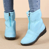 Women's Snow Waterproof Winter Zipper Flat Heel Round Toe Plush Comfort Boots