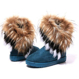 Women's Winter Flat Heel Round Toe Vintage Plush Casual Walking Suede Loafer Boots