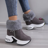 Women's Winter Zipper Wedge Heel Round Toe Comfort Faux Suede Zipper Boots