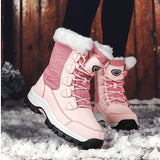 Women's Winter Flat Heel Round Toe Plush Casual Minimalism PU Lace-up Boots