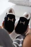 Women's Slippers with Fur Buckle Detail