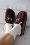 Women's Slippers with Fur Buckle Detail