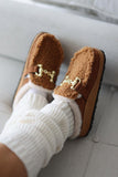 Women's Slippers with Fur Buckle Detail