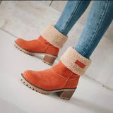 Women's Warm Plush Lined Boots, Chunky Heeled Ankle Boots, Classic Comfortable Chelsea Boots