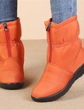 Women's Snow Waterproof Winter Zipper Flat Heel Round Toe Plush Comfort Boots