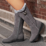 Women's Winter Buckle Zipper Flat Heel Wedge Heel Round Toe Vintage Plush Classic Faux Boots