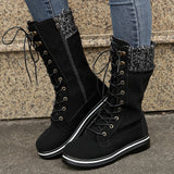 Women's Winter Lace-up Flat Heel Round Toe Vintage Casual Microfiber PU Zipper Boots