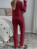 Solid Color Round Neck Thick Warm Set