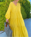 Pure Yellow Loose Long Dress