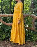 Yellow Leaf Print Loose Dress