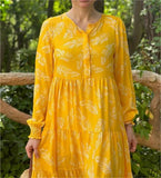 Yellow Leaf Print Loose Dress