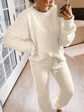 Solid Color Round Neck Thick Warm Set