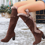 Women's Winter Cone Heel Chunky Heel Round Toe Vintage Fashion Plush Suede Lace-up