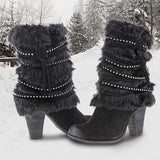 Women's Biker Snow Outdoor Daily Winter Chunky Heel Punk Vacation Vintage Faux Leather Faux Fur Boots