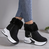 Women's Winter Zipper Wedge Heel Round Toe Comfort Faux Suede Zipper Boots