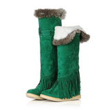 Women's Winter Outdoor Christmas Xmas Fleece Lined Knee High Heel Hidden Heel Fashion Plush Comfort Boots