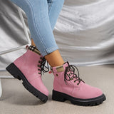 Women's Combat Lace Up Daily Booties Winter Flat Heel Round Toe Vacation Vintage Fashion Faux Leather Lace-up Pink Boots