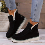 Women's Winter Platform Round Toe Plush Casual Comfort Faux Suede Loafer Boots