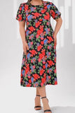 Red And Green Flower Loose Midi Dress