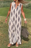 White Diamond Print Sleeveless Dress