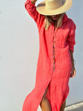 Solid Color Linen Shirt Dress