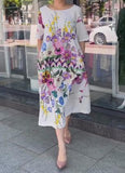 White Midi Dress With Colorful Print