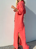 Solid Color Linen Shirt Dress