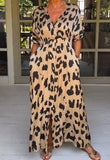 V-Neck Leopard-Print Loosen Dress