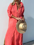 Solid Color Linen Shirt Dress