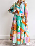 Ruffle Neck Rainbow Maxi Dress