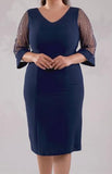 Silver Sequin Sleeve Solid Color Midi Dress