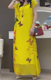 Yellow Butterfly-Print Chiffon Dress