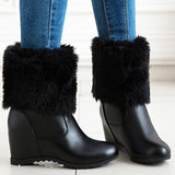 Women's Winter Wedge Heel Hidden Heel Round Toe Fashion Sexy Casual Faux Leather Loafer Boots