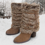 Women's Biker Snow Outdoor Daily Winter Chunky Heel Punk Vacation Vintage Faux Leather Faux Fur Boots