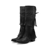 Women's Winter Tassel Cone Heel Chunky Heel Round Toe Elegant Vacation Vintage Boots