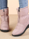 Women's Snow Waterproof Winter Zipper Flat Heel Round Toe Plush Comfort Boots