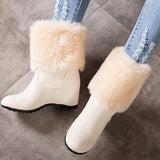 Women's Winter Wedge Heel Hidden Heel Round Toe Fashion Sexy Casual Faux Leather Loafer Boots