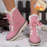 Women's Winter Flat Heel Round Toe Plush Casual Comfort Faux Suede Lace-up Boots