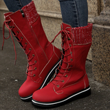 Women's Winter Lace-up Flat Heel Round Toe Vintage Casual Microfiber PU Zipper Boots