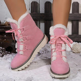 Women's Winter Flat Heel Round Toe Plush Casual Comfort Faux Suede Lace-up Boots