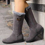 Women's Winter Buckle Zipper Flat Heel Wedge Heel Round Toe Vintage Plush Classic Faux Boots