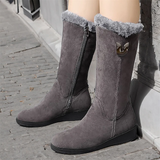 Women's Winter Buckle Zipper Flat Heel Wedge Heel Round Toe Vintage Plush Classic Faux Boots