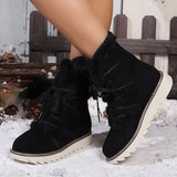 Women's Winter Flat Heel Round Toe Plush Casual Comfort Faux Suede Lace-up Boots