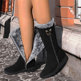 Women's Winter Buckle Zipper Flat Heel Wedge Heel Round Toe Vintage Plush Classic Faux Boots