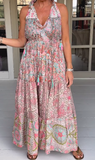 Pink Printed Sleeveless Tassel Dress